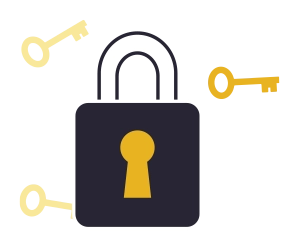 Icône d'un cadenas avec des clés pour illustrer que les clients sont propriétaires de leurs sites.